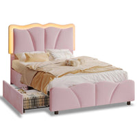 Sikaic Bed Frame Upholstered Platform LED Bed Frame with Drawers Pink Pink / Twin / Engineered Wood