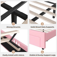 Sikaic Bed Frame Twin Size Velvet Princess Platform RGB LED Bed with Storage Drawers and Adjustable Crystal Button Headboard Pink Pink / Twin Size / Engineered Wood