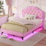 Sikaic Bed Frame Velvet Princess Platform RGB LED Bed Frame with Storage Drawers and Adjustable Crystal Button Headboard Creamy Pink Pink / Twin Size
