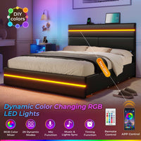 Sikaic Bed Frame Platform Metal Bed Frame with Charging Station and  LED Lights Headboard & 4 Drawers No Box Spring Needed Black