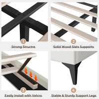 Sikaic Bed Frame Princess Velvet Upholstered Platform Bed Frame with Adjustable Crystal Button Headboard and RGB LED Lights Creamy White