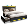 Sikaic Bed Frame PU Leather Platform Bed Frame with 4 Storage Drawers Black