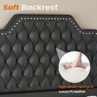 Sikaic Bed Frame PU Leather Upholstered Led Bed Frame with Storage Drawers Outlets & Nightstands Black