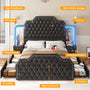 Sikaic Bed Frame PU Leather Upholstered Led Bed Frame with Storage Drawers Outlets & Nightstands Black