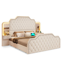 Sikaic Bed Frame PU Leather Upholstered Led Bed Frame with Storage Drawers Outlets & Nightstands White