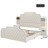 Sikaic Bed Frame PU Leather Upholstered Led Bed Frame with Storage Drawers Outlets & Nightstands White