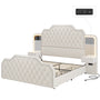 Sikaic Bed Frame PU Leather Upholstered Led Bed Frame with Storage Drawers Outlets & Nightstands White