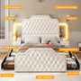 Sikaic Bed Frame PU Leather Upholstered Led Bed Frame with Storage Drawers Outlets & Nightstands White