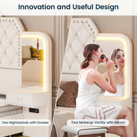 Sikaic Bed Frame PU Leather Upholstered Led Bed Frame with Storage Drawers Outlets & Nightstands White