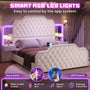 Sikaic Bed Frame PU Leather Upholstered Led Bed Frame with Storage Drawers Outlets & Nightstands White
