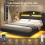 Sikaic Bed Frame RGB LED Floating Platform Bed Frame with Type-C Charging Station & Storage Headboard No Box Spring Needed PU Black