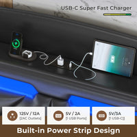 Sikaic Bed Frame RGB LED Floating Platform Bed Frame with Type-C Charging Station & Storage Headboard No Box Spring Needed PU Black