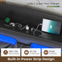 Sikaic Bed Frame RGB LED Floating Platform Bed Frame with Type-C Charging Station & Storage Headboard No Box Spring Needed PU Black