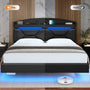 Sikaic Bed Frame RGB LED Floating Platform Bed Frame with Type-C Charging Station & Storage Headboard No Box Spring Needed PU Black
