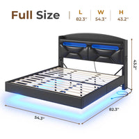 Sikaic Bed Frame RGB LED Floating Platform Bed Frame with Type-C Charging Station & Storage Headboard No Box Spring Needed PU Black