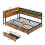 Sikaic Bed Frame L-Shaped Bed Frame with Charging Station and LED Lights Vintage Brown Rustic Brown / 82 x 57 x 35 inches / Engineered Wood