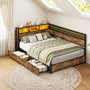 Sikaic Bed Frame L-Shaped Bed Frame with Charging Station and LED Lights Vintage Brown Rustic Brown / 82 x 57 x 35 inches / Engineered Wood