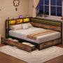 Sikaic Bed Frame L-Shaped Bed Frame with Charging Station and LED Lights Vintage Brown Rustic Brown / 82 x 57 x 35 inches / Engineered Wood