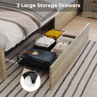 Sikaic Bed Frame Farmhouse King Size Wooden Platform Bed Frame with LED Lights and Charging Station Storage Drawers Sliding Barn Door Headboard Rustic Oak