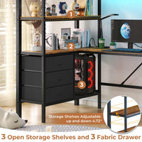 Sikaic Bed Frame LED Loft Metal Twin Size Bed Frame with L Shaped Desk Charging Station Drawers Storage Shelves and Safety Guard & Ladder No Box Spring Needed Black