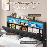 Sikaic Bed Frame Upholstered Platform Bed Frame with LED Lights & Charging Station Hidden Storage Headboard and 4 Drawers Linen Dark Grey