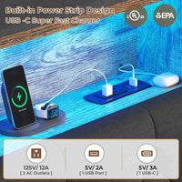 Sikaic Bed Frame Upholstered Platform Bed Frame with LED Lights & Charging Station Hidden Storage Headboard and 4 Drawers Linen Dark Grey