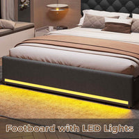 Sikaic Bed Frame Upholstered Platform Bed Frame with LED Lights & Charging Station Hidden Storage Headboard and 4 Drawers Linen Dark Grey