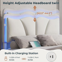 Sikaic Bed Frame Upholstered Platform Led Bed Frame with USB Ports Drawers White