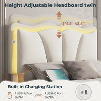 Sikaic Bed Frame Upholstered Platform Led Bed Frame with USB Ports Drawers White