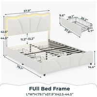 Sikaic Bed Frame Upholstered Platform Led Bed Frame with USB Ports Drawers White
