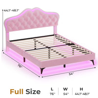 Sikaic Bed Frame Velvet Princess Platform RGB LED Bed Frame with Storage Drawers and Adjustable Crystal Button Headboard Creamy Pink