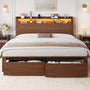 Sikaic Bed Frame Sikaic Fluted Wood Bed Frame with Storage & LED Lights Walnut Walnut / Engineered Wood / Modern