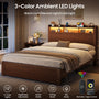 Sikaic Bed Frame Sikaic Fluted Wood Bed Frame with Storage & LED Lights Walnut Walnut / Engineered Wood / Modern