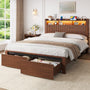 Sikaic Bed Frame Sikaic Fluted Wood Bed Frame with Storage & LED Lights Walnut Walnut / Engineered Wood / Modern