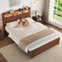 Sikaic Bed Frame Sikaic Fluted Wood Bed Frame with Storage & LED Lights Walnut Walnut / Engineered Wood / Modern