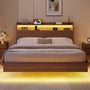 Sikaic Bed Frame Sikaic Floating Bed Frame with LED Lights and Charging Station Walnut Walnut / Full / Engineered Wood