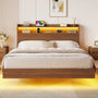 Sikaic Bed Frame Sikaic Floating Bed Frame with LED Lights and Charging Station Walnut Walnut / Full / Engineered Wood