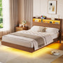 Sikaic Bed Frame Sikaic Floating Bed Frame with LED Lights and Charging Station Walnut Walnut / Full / Engineered Wood