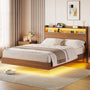 Sikaic Bed Frame Sikaic Floating Bed Frame with LED Lights and Charging Station Walnut Walnut / Full / Engineered Wood