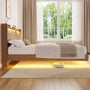 Sikaic Bed Frame Sikaic Floating Bed Frame with LED Lights and Charging Station Walnut Walnut / Full / Engineered Wood