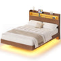 Sikaic Bed Frame Sikaic Floating Bed Frame with LED Lights and Charging Station Walnut Walnut / Full / Engineered Wood