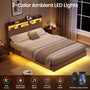 Sikaic Bed Frame Sikaic Floating Bed Frame with LED Lights and Charging Station Walnut Walnut / Full / Engineered Wood