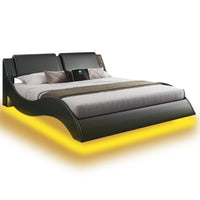 Sikaic Bed Frame Wave Like Curve LED Bed Frame Black
