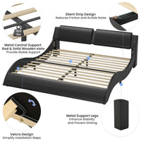 Sikaic Bed Frame Wave Like Curve LED Lighting Bed Frame with Charging Ports and Headboard Black