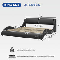Sikaic Bed Frame Wave Like Curve LED Lighting Bed Frame with Charging Ports and Headboard Black