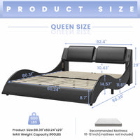 Sikaic Bed Frame Wave Like Curve LED Lighting Bed Frame with Charging Ports and Headboard Black