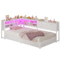 Sikaic Bed Frame Corner Bed Frame with Charging Station & Led Lights, White White / Engineered Wood & Heavy-Duty Steel / 83.1 x 47.2 x 36.2 inches
