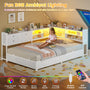 Sikaic Bed Frame Corner Bed Frame with Charging Station & Led Lights, White White / Engineered Wood & Heavy-Duty Steel / 83.1 x 47.2 x 36.2 inches