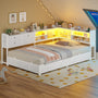 Sikaic Bed Frame Corner Bed Frame with Charging Station & Led Lights, White White / Engineered Wood & Heavy-Duty Steel / 83.1 x 47.2 x 36.2 inches