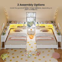 Sikaic Bed Frame Corner Bed Frame with Charging Station & Led Lights, White White / Engineered Wood & Heavy-Duty Steel / 83.1 x 47.2 x 36.2 inches